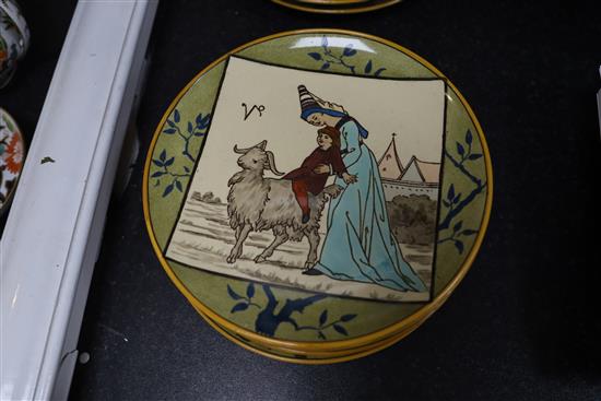 A set of twelve Minton Signs of the Zodiac plates, c.1873, designed by Henry Stacey Marks, D. 23cm, Leo restored